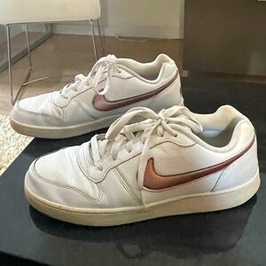 Nike White and Pink Chrome Sneakers